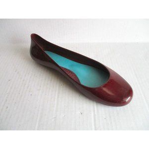 *OKA Burgundy Jelly Ballet Flats Signature Teal Insoles Slip-Ons